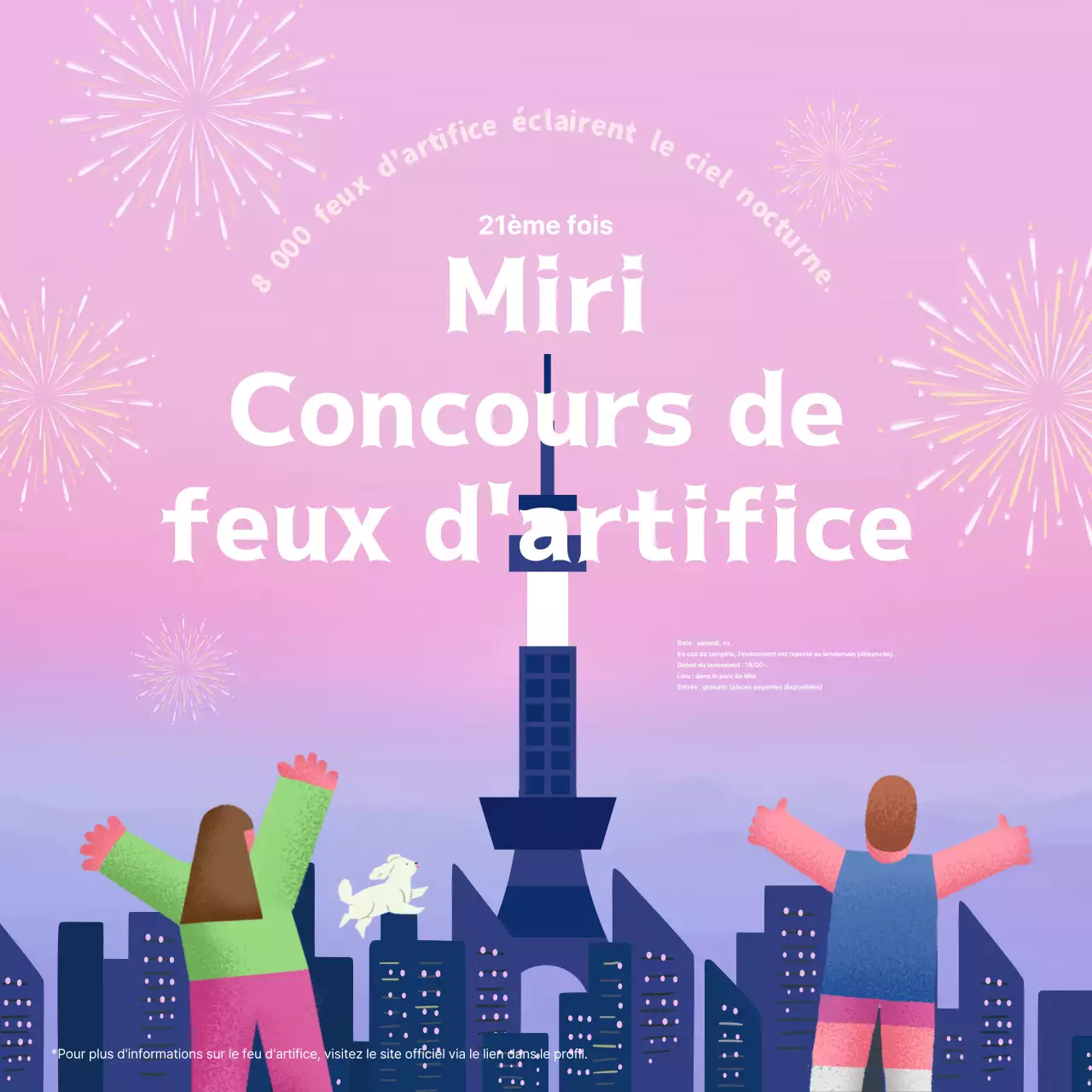 Jolie PR rose et marine pour l'organisation d'un feu d'artifice.