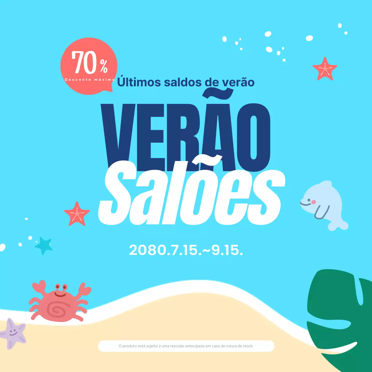 Lindos anúncios de desconto de verão em azul claro.
