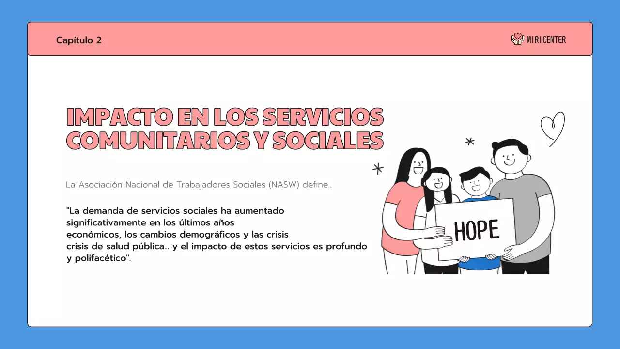 Una bonita presentación del servicio comunitario en azul y rosa