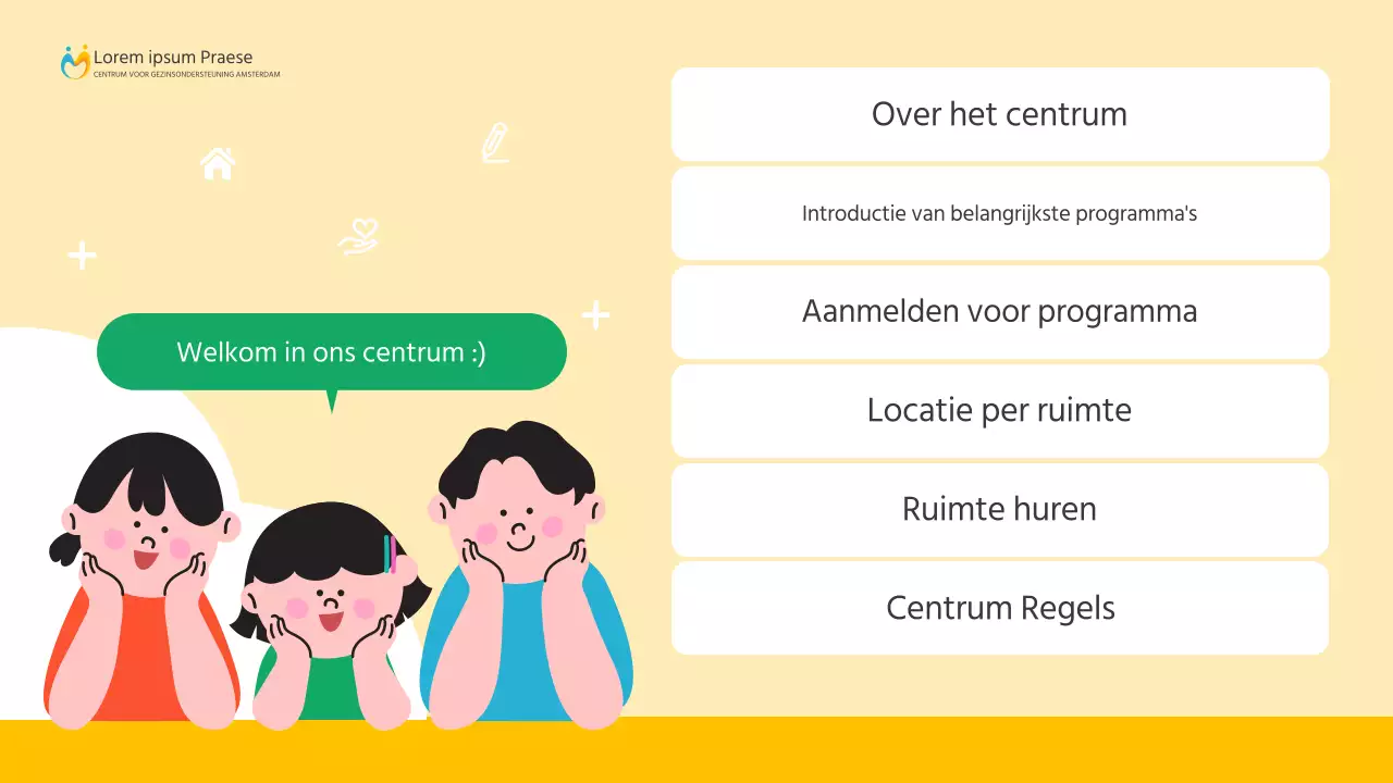Een eenvoudige gele en groene thuisondersteuningsgids