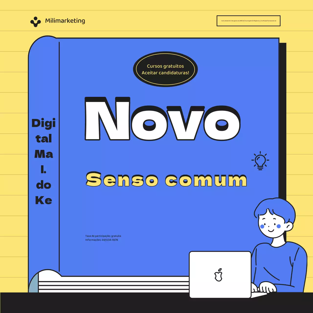 O amarelo e o azul destacam a publicidade de cursos em linha gratuitos