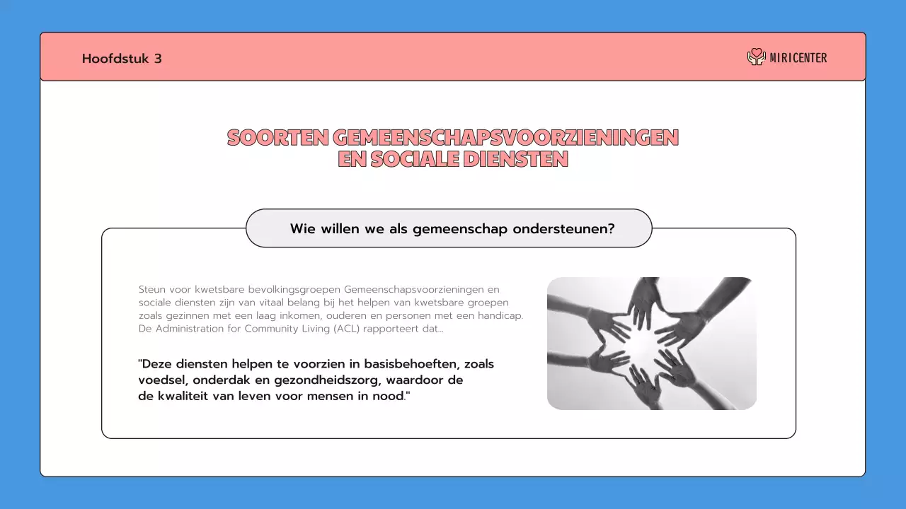 Een schattige blauw met roze introductie voor de community service