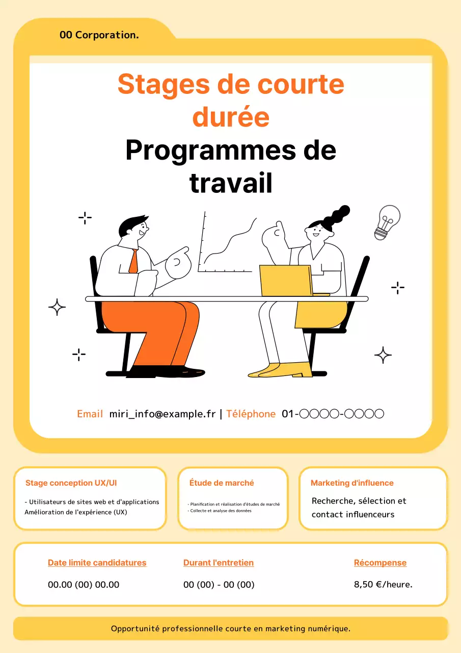 Possibilités de stages de courte durée simples, de couleur orange et jaune.