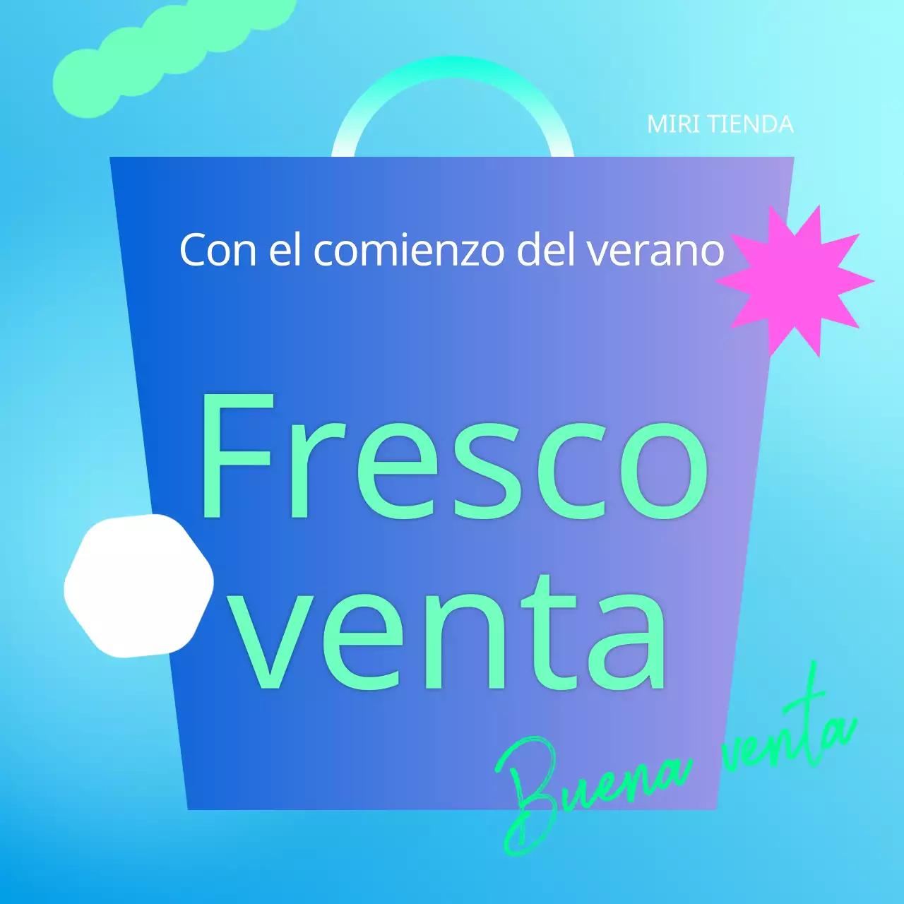 Promueva una moderna venta de verano en azul claro y chartreuse