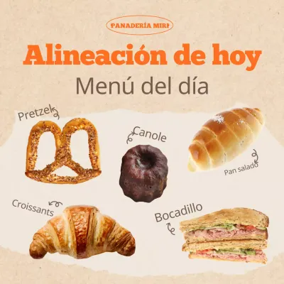 Anuncios de panadería kitsch en naranja y beige