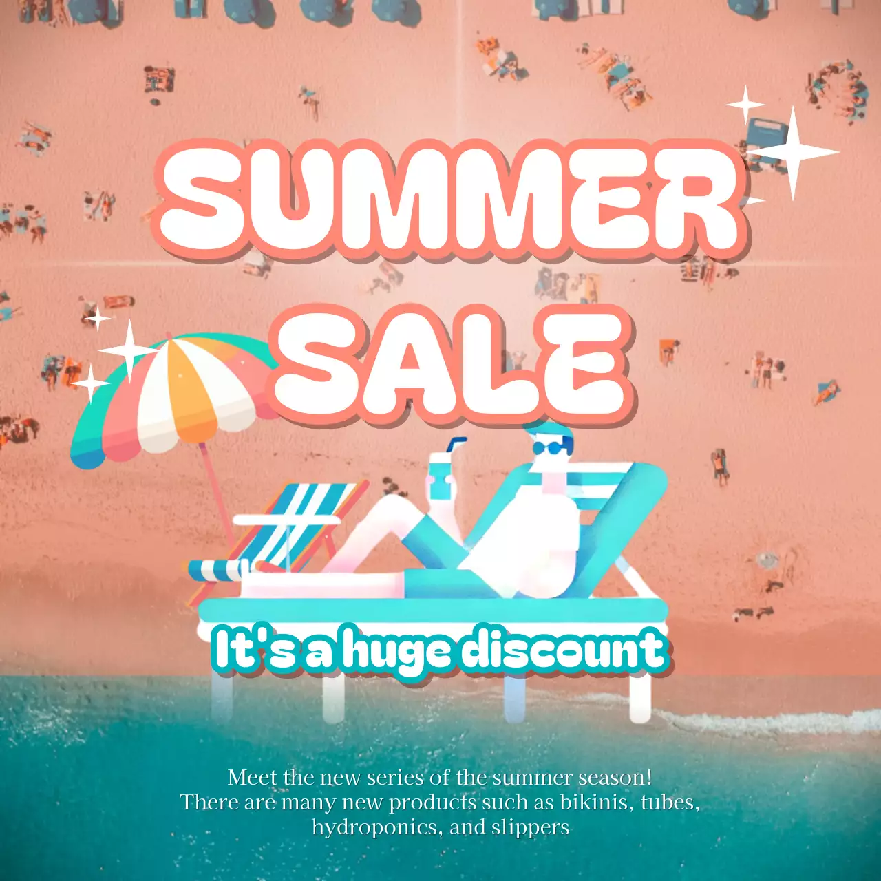 Trendy summer deals ads in orange and light blue