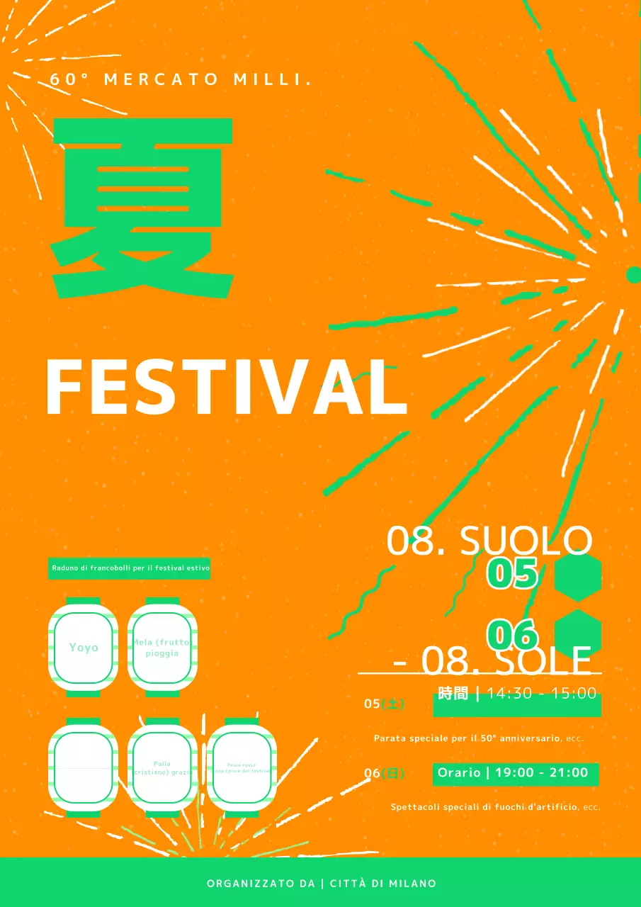 Semplice promozione di un festival estivo in arancione e verde lime