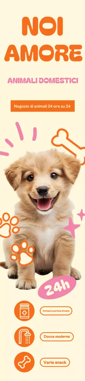 Un negozio di forniture per animali aperto 24 ore su 24 con simpatici cuccioli