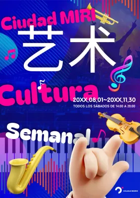 Promueve un concierto de pop-art en rosa y azul calientes