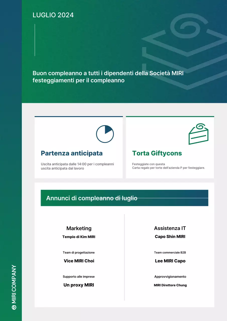 Moderno annuncio di compleanno per dipendenti in verde e bianco