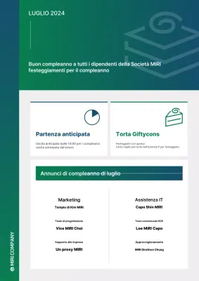 Moderno annuncio di compleanno per dipendenti in verde e bianco