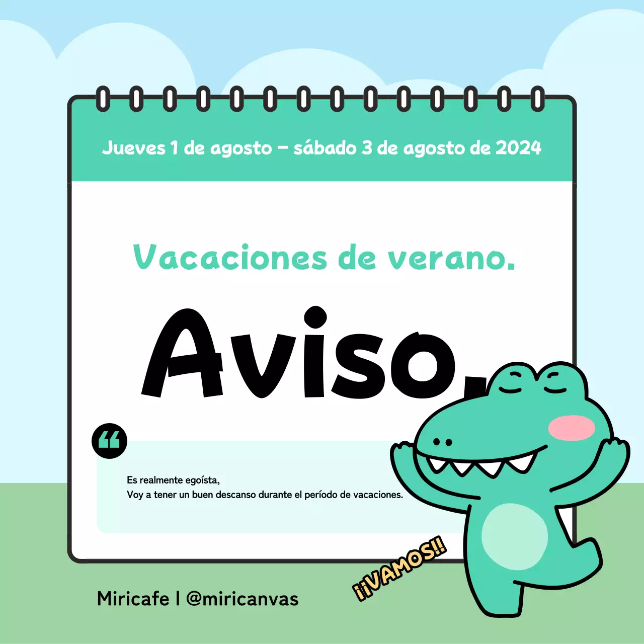 Guía de vacaciones de verano en verde y azul claro