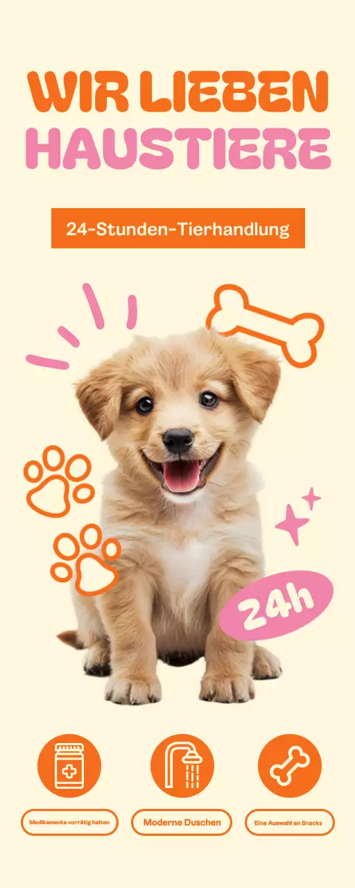 Ein 24-Stunden-Tierbedarfsgeschäft mit süßen Welpen