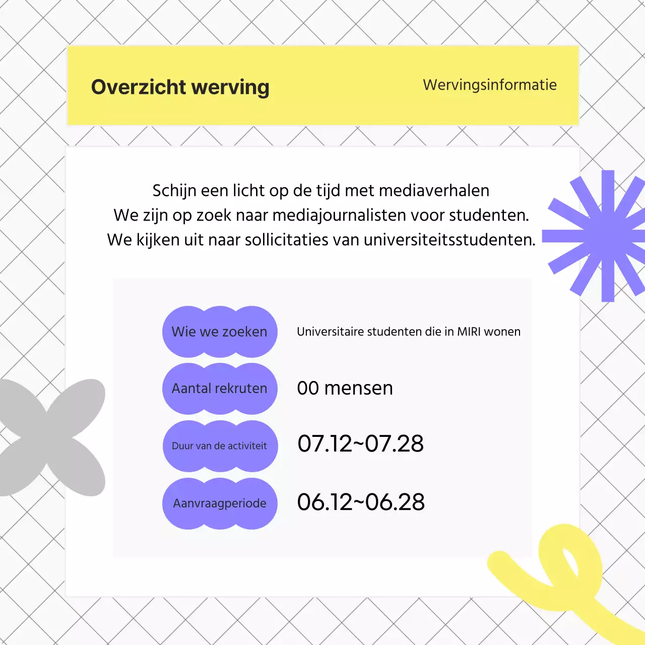 Een gids voor kitscherige studentenwerving in paars en geel