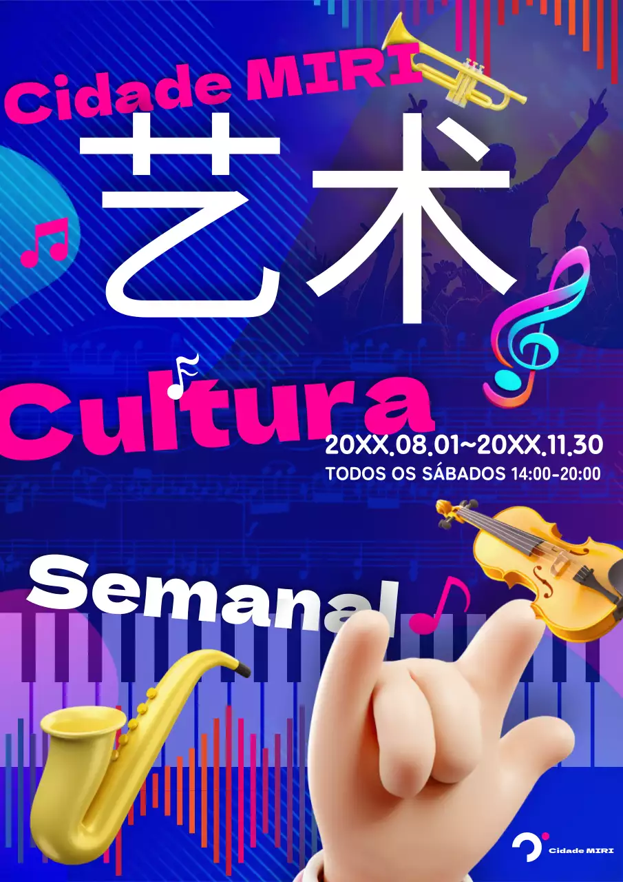 Promover um concerto de pop-art em rosa choque e azul