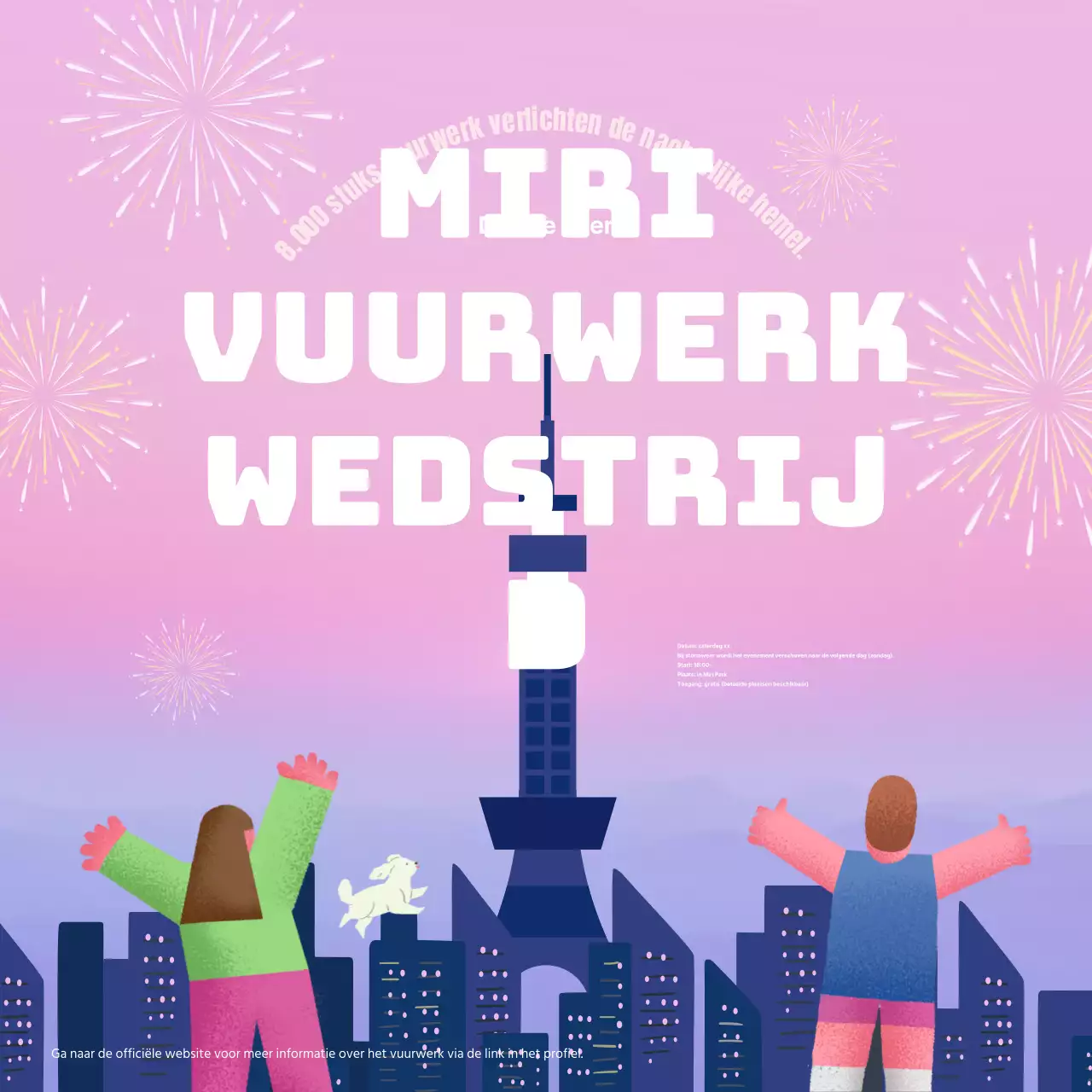 Mooi roze en navy PR voor het houden van een vuurwerkshow.