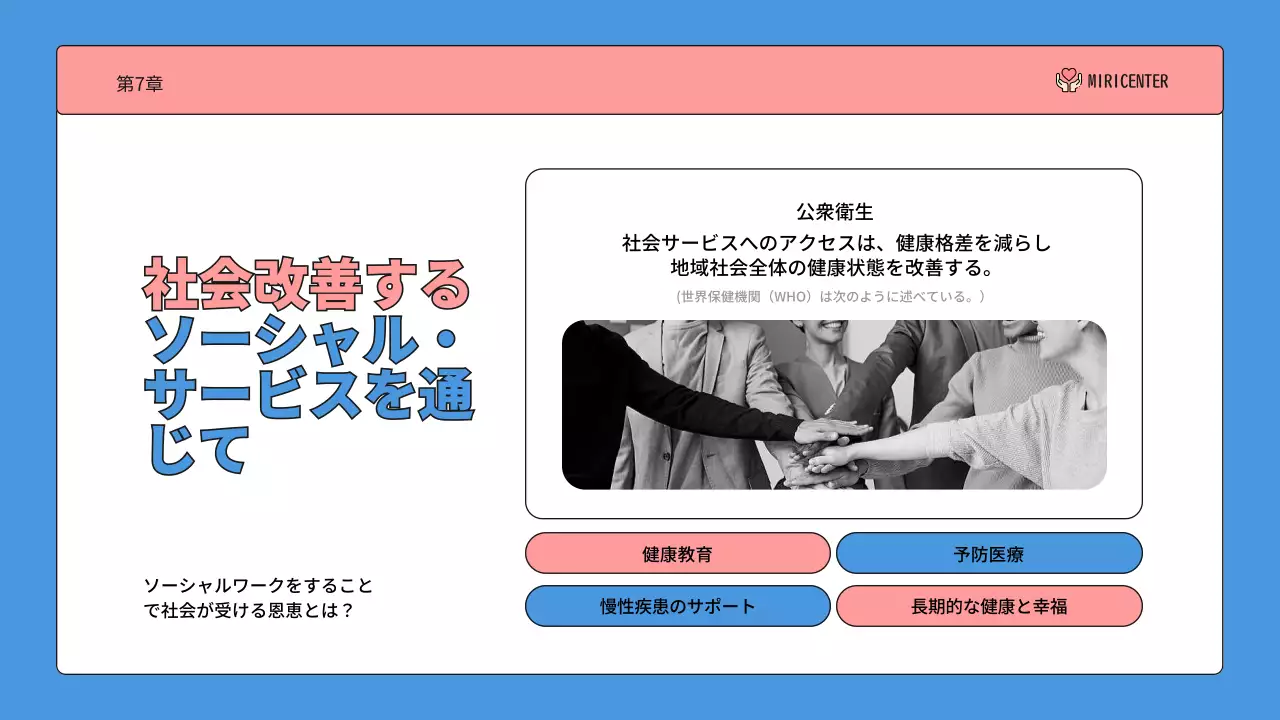 青 シンプル ボランティア 資料 プレゼンテーション