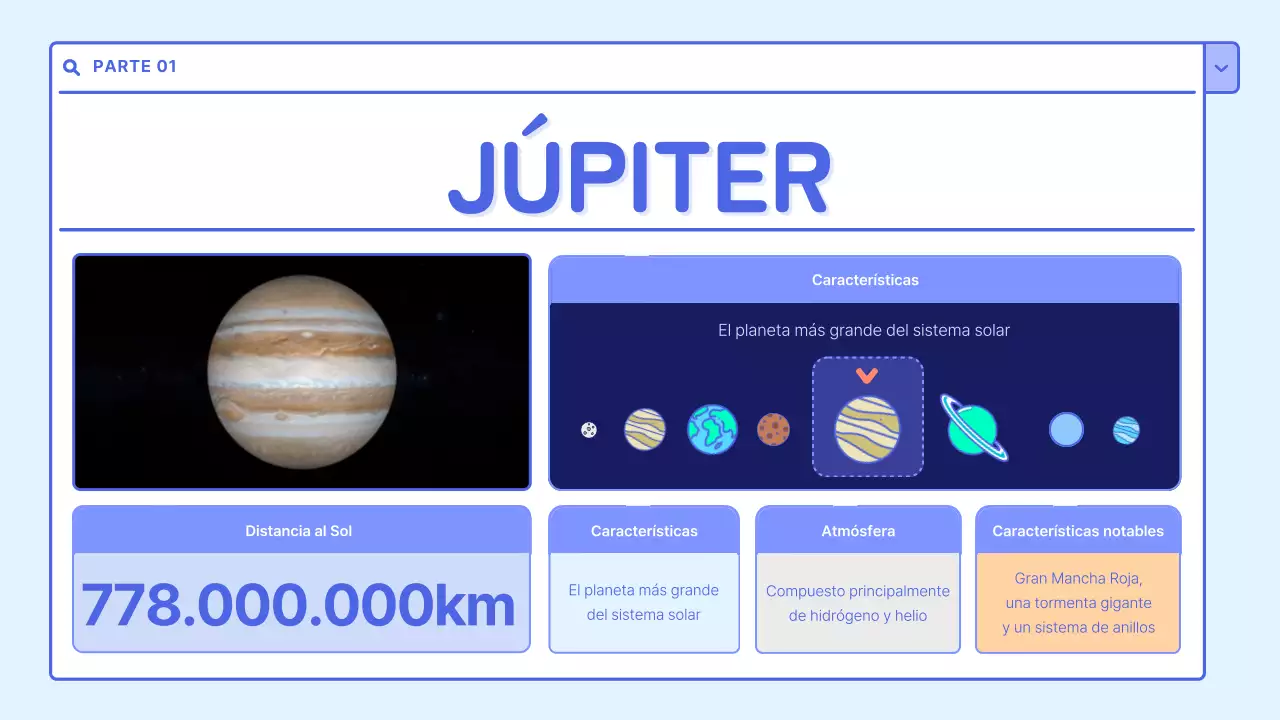 Un bonito recurso educativo en blanco y azul claro sobre el sistema solar