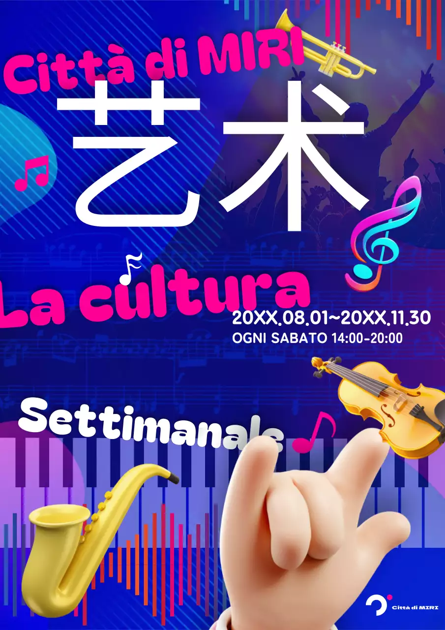 Promuovere un concerto pop-art in rosa e blu acceso