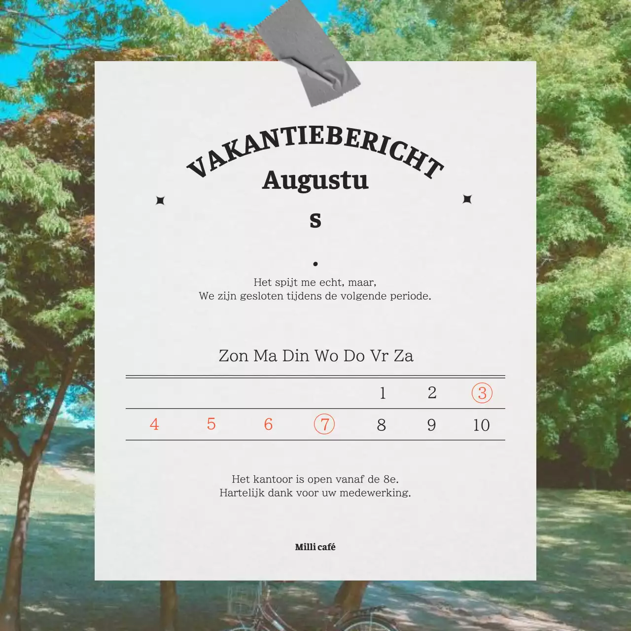 Minimalistisch zomervakantiebericht in grijs en zwart.