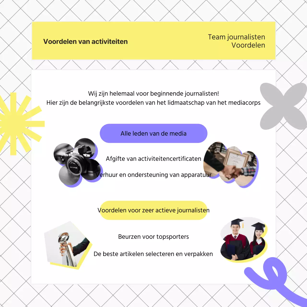 Een gids voor kitscherige studentenwerving in paars en geel