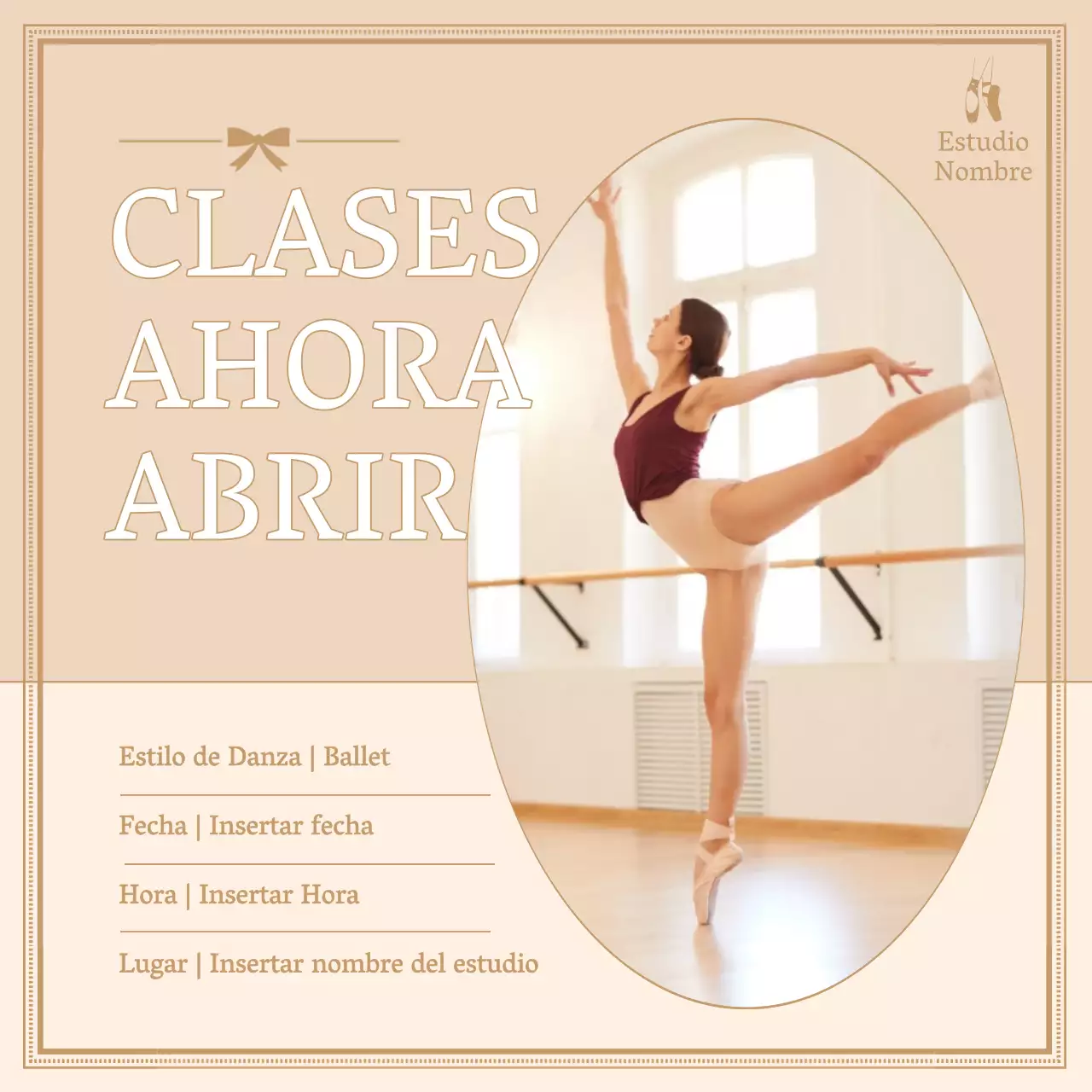 Promoción de una escuela de ballet moderno de color beige