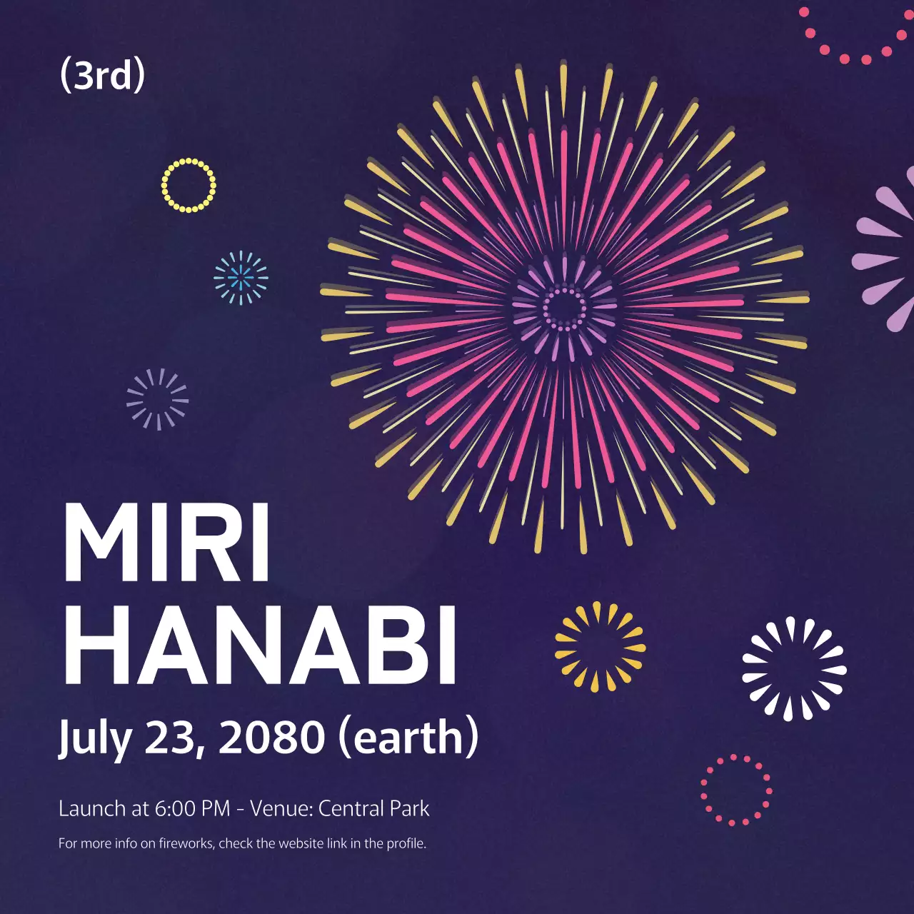 Bài đăng trên mạng xã hội về sự kiện pháo hoa hiện đại màu tím