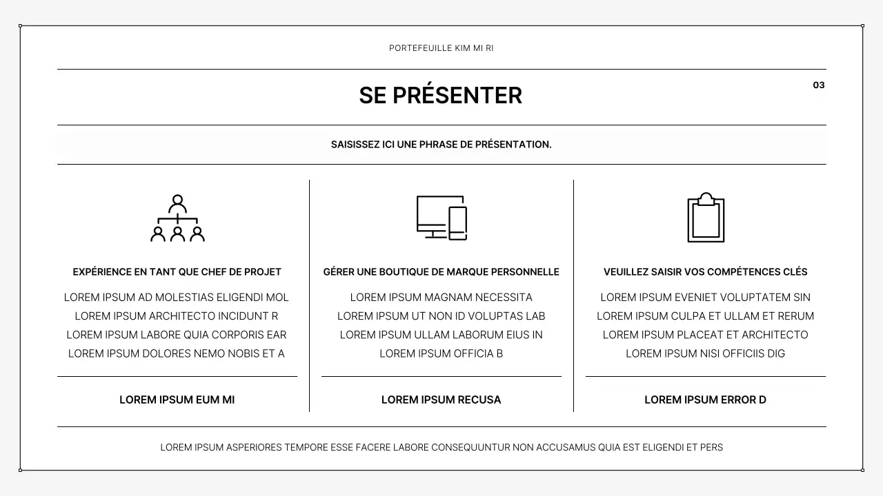 Un portfolio imprimable simple en noir et blanc