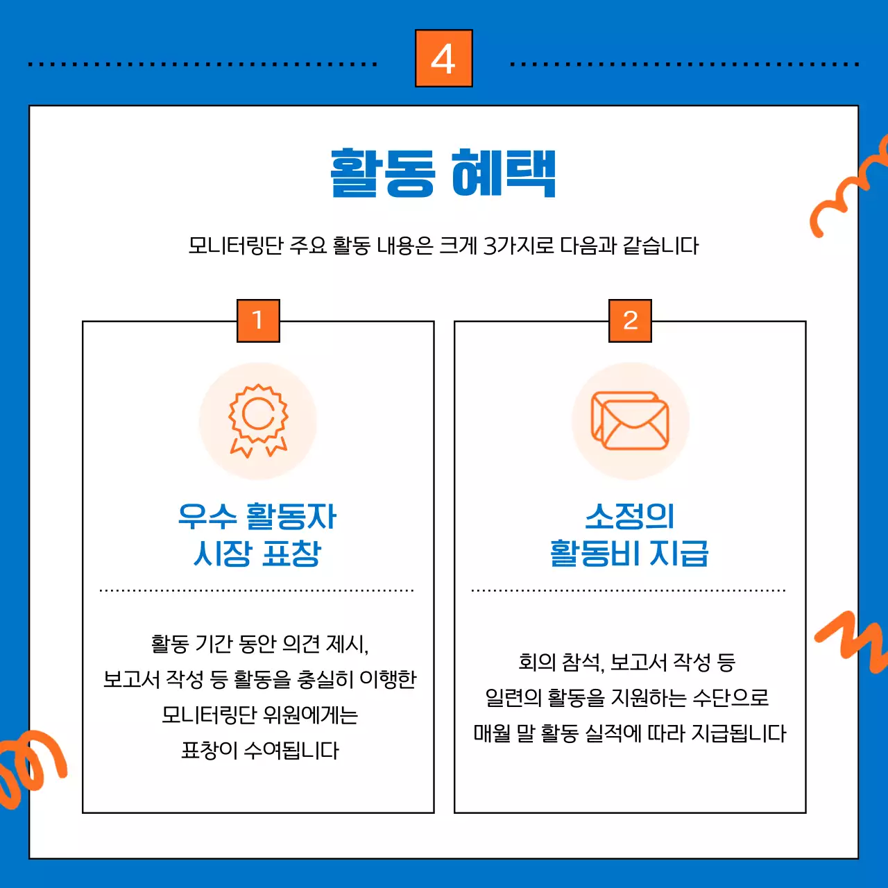 파랑과 주황색의 트렌드한 청년 정책 모니터링단 모집 홍보