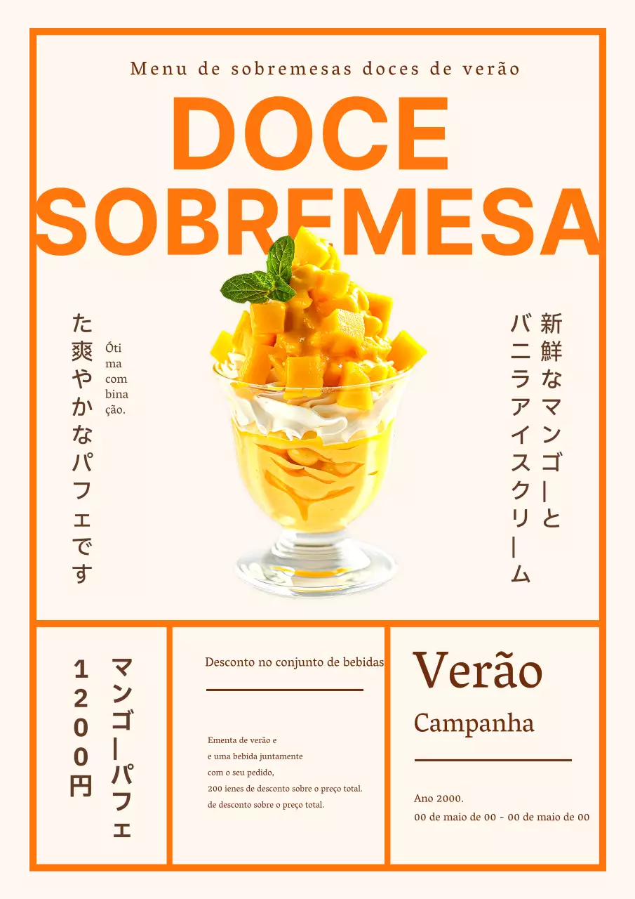 Sobremesas de verão simples em laranja e amarelo Nova publicidade do menu