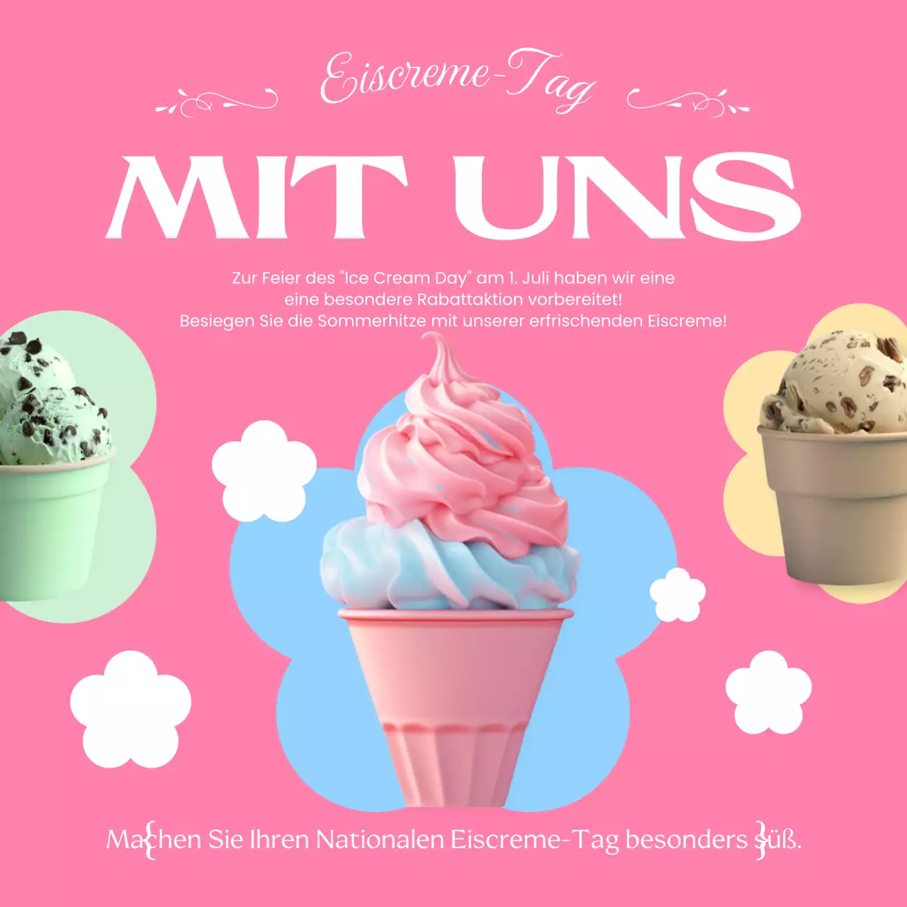 Förderung des Verkaufs von rosa und hellblauem Eis am Nationalen Eiscreme-Tag