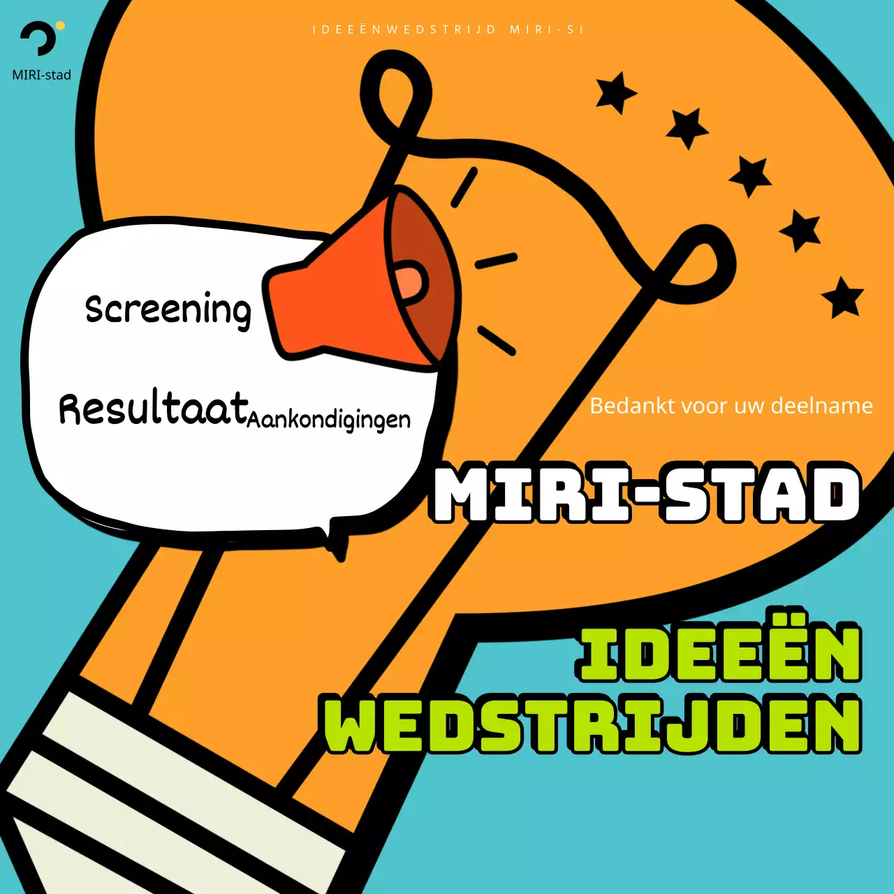 Aankondiging van de resultaten van een pop-artistieke wedstrijd in lichtblauw en oranje