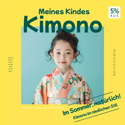 Gelbe und grüne Werbung für trendige Kinderkleidung.