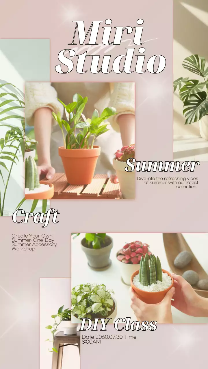 핑크와 초록색의 모던한 원데이 클래스 홍보