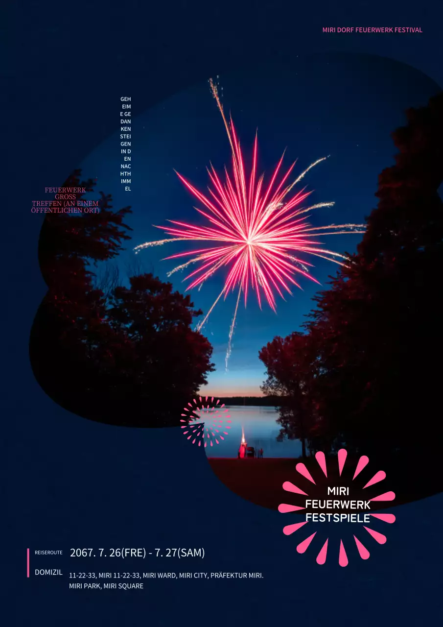 藍色とピンク色のシンプルな夏の花火大会広報