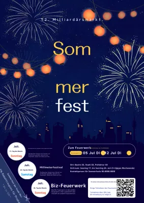 Werbung für ein Sommerfest mit einem farbenfrohen Konzept für eine marineblaue Nachtlandschaft