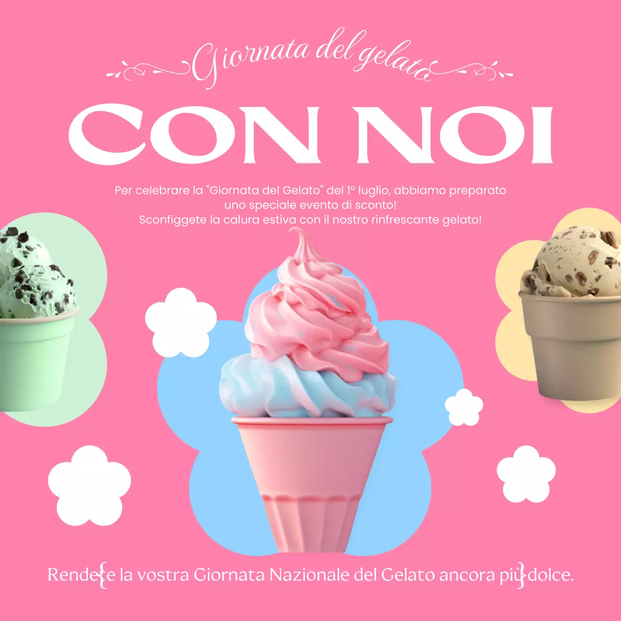 Promuovere una semplice vendita per la Giornata Nazionale del Gelato in rosa e azzurro