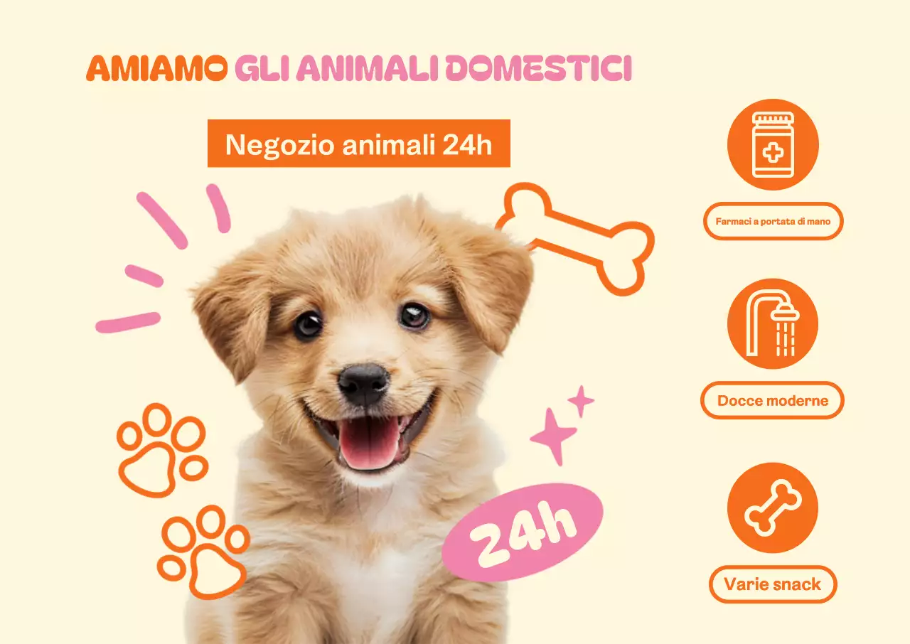 Un negozio di forniture per animali aperto 24 ore su 24 con simpatici cuccioli