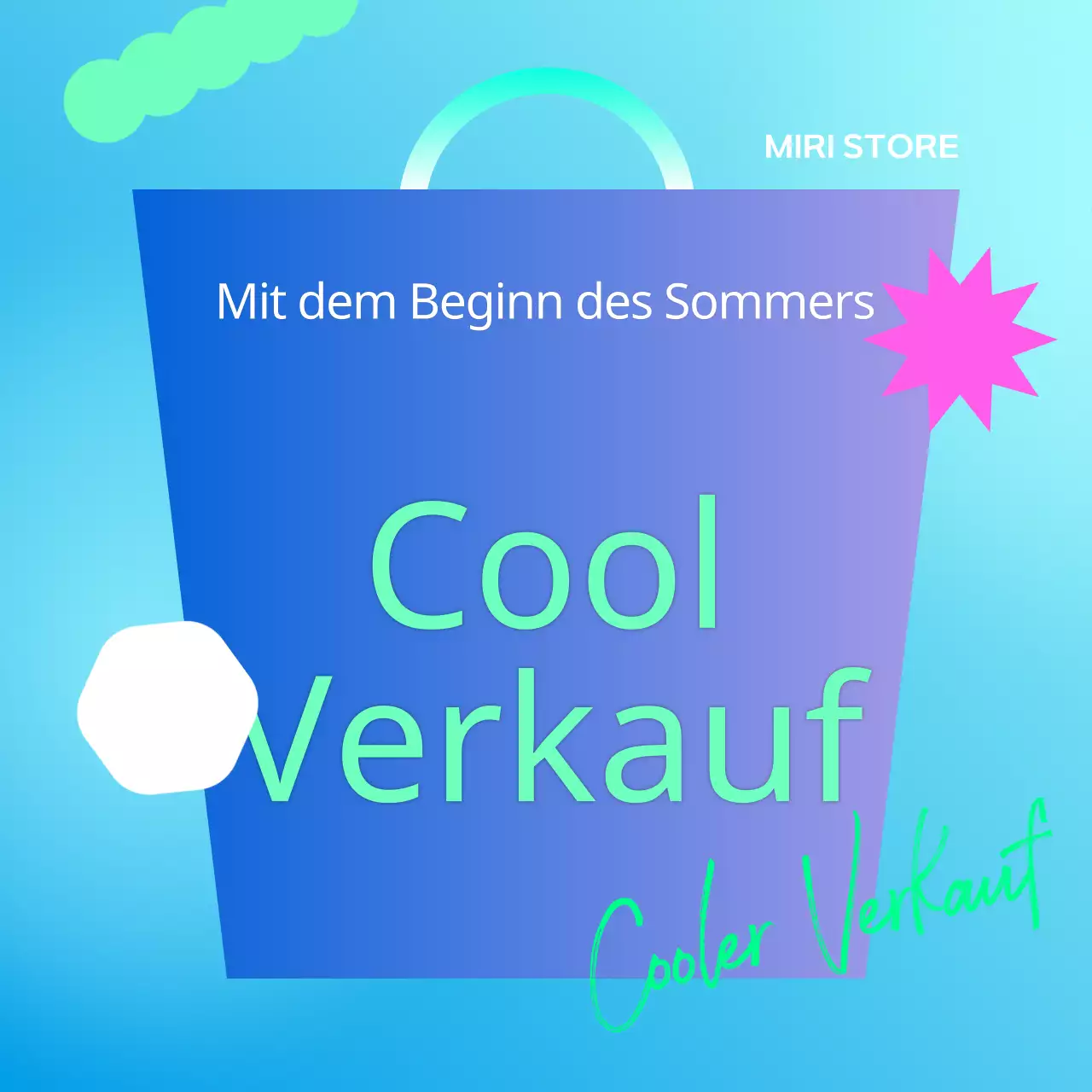 Werbung für einen modernen Sommerschlussverkauf in Hellblau und Chartreuse