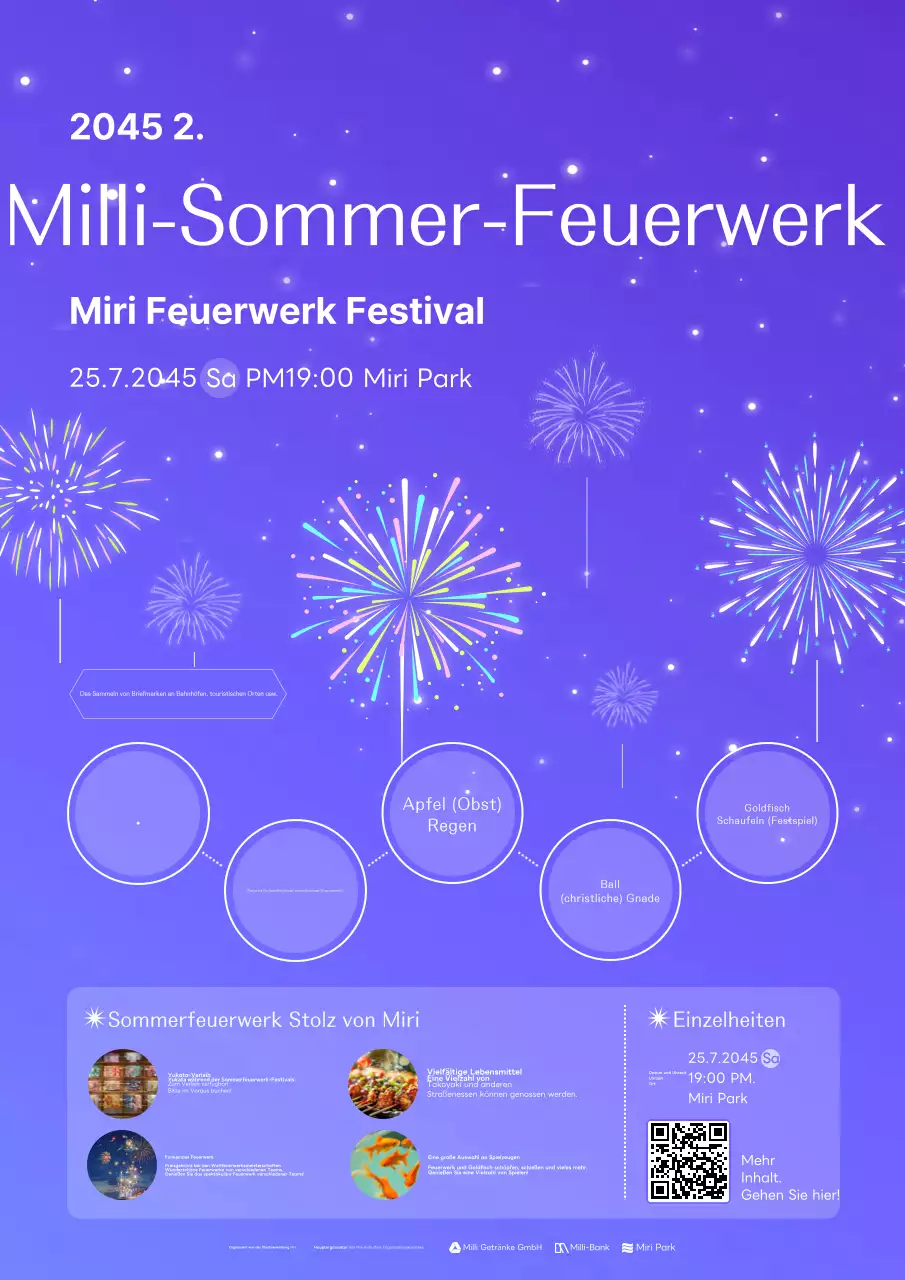 Dauerwerbung und Festivalpromotion für Sommerfestivals mit einem lila, glänzenden und farbenfrohen Konzept