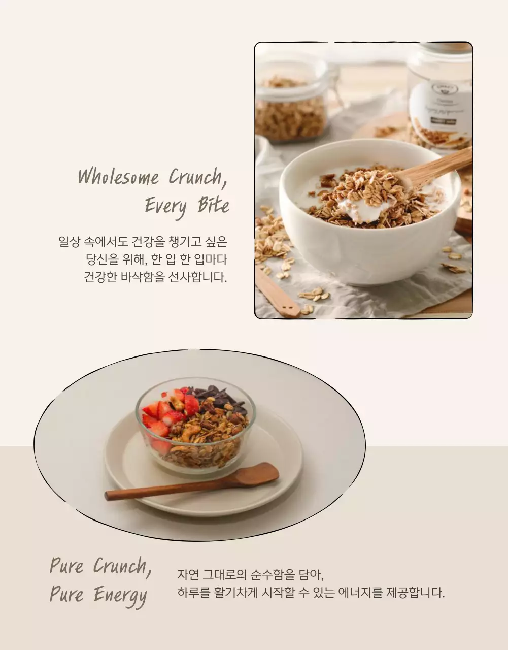 갈색과 베이지의 기본적인 그래놀라 사진 레이아웃 홍보