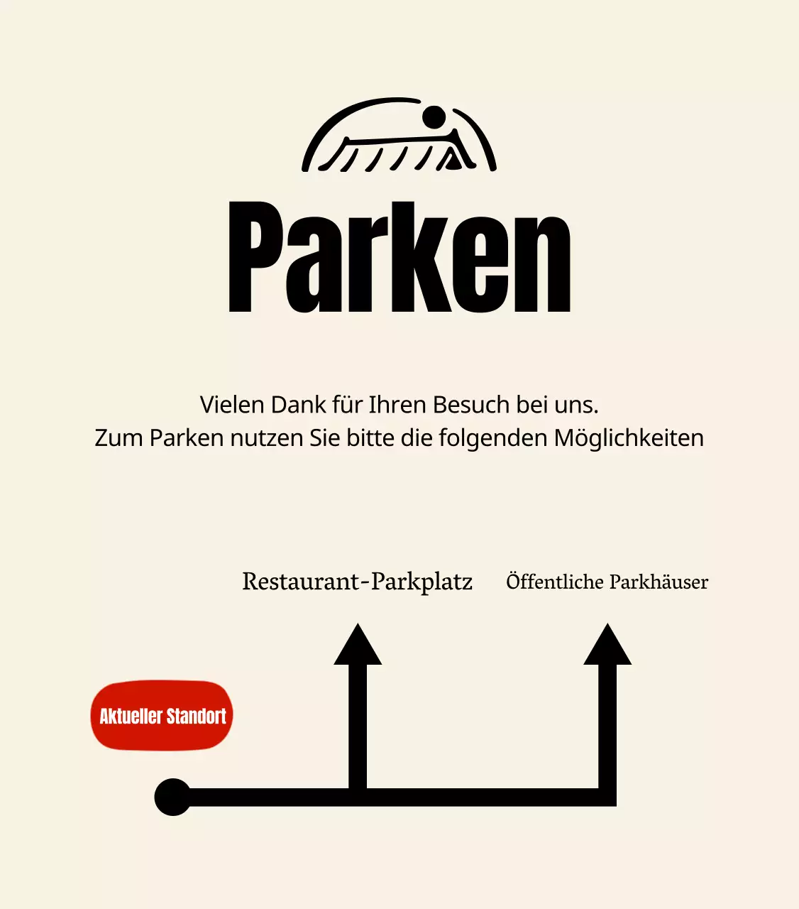 Hübsches Logo eines koreanischen Restaurants und Hinweise zum Parken