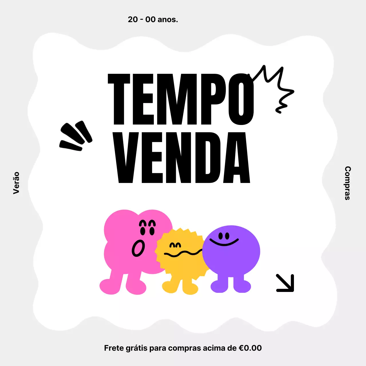 Anúncios de saldos de tempo kitsch cinzentos e cor-de-rosa.