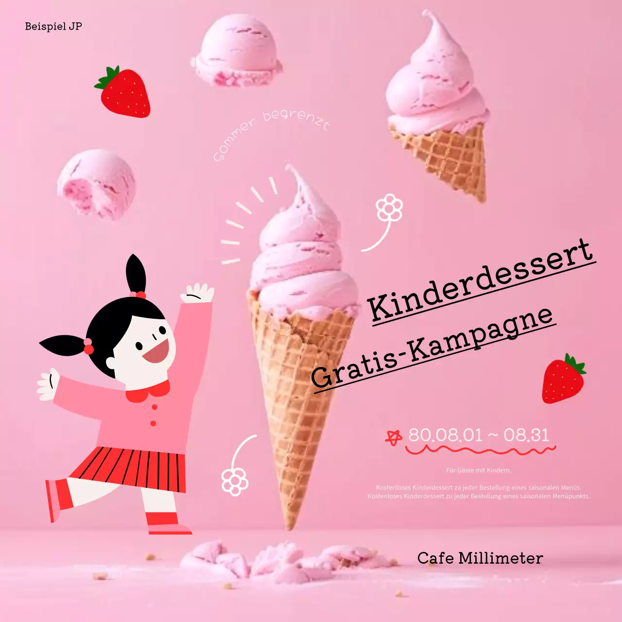 Hübsches rosa Café Kostenlose Werbung für Nachtisch mit Kindern.