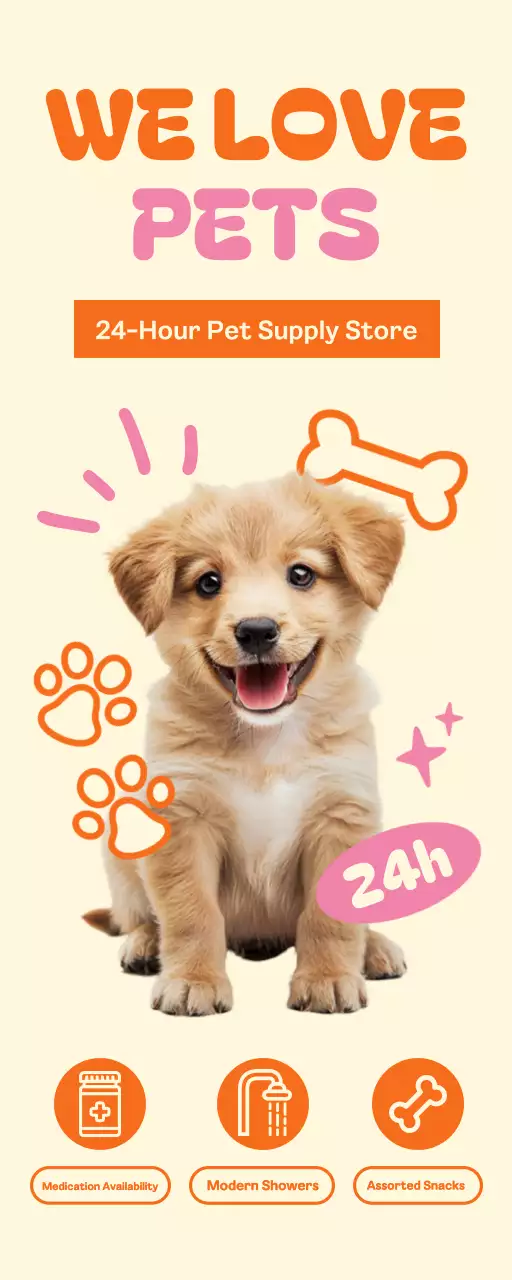 A 24-hour pet supply store with cute puppies