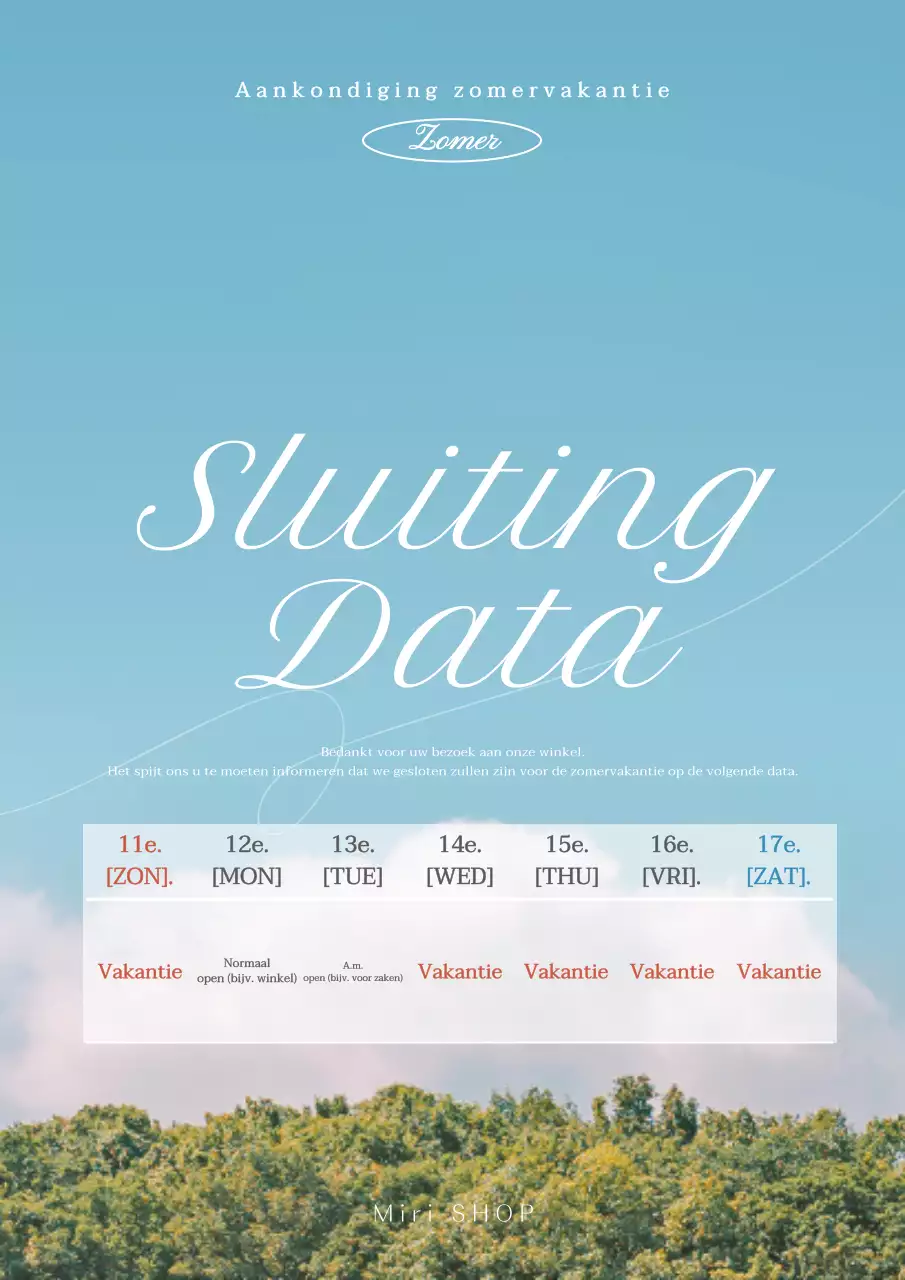 Emotioneel en eenvoudig concept vakantiebrief in blauw