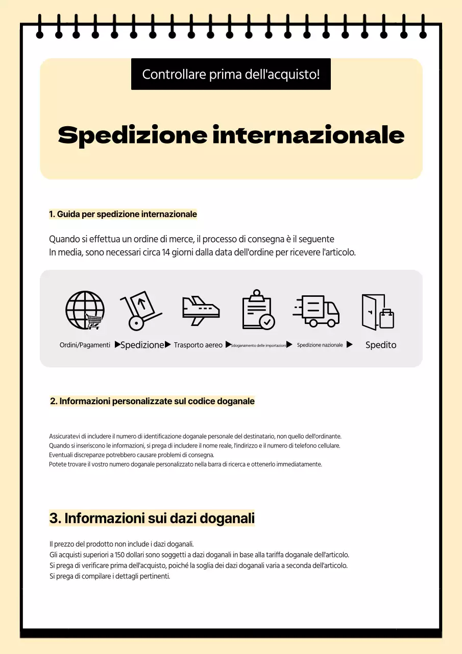 Bianco e avorio, avvisi di spedizione internazionale pulita