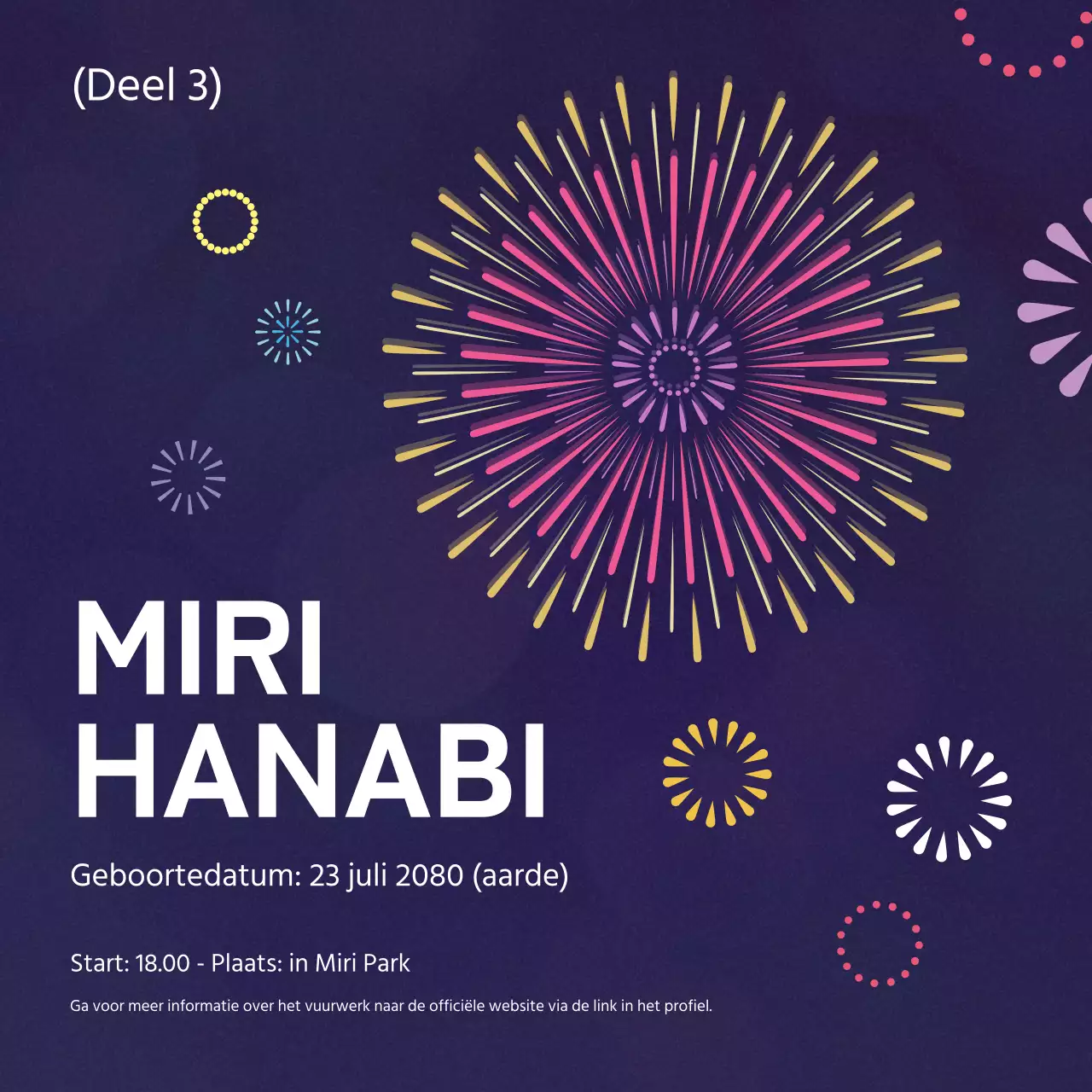 Paarse en witte knallen die reclame maken voor zomerse vuurwerkevenementen.