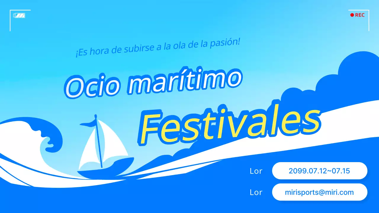 Promoción de un sencillo festival de ocio marítimo en azul y amarillo