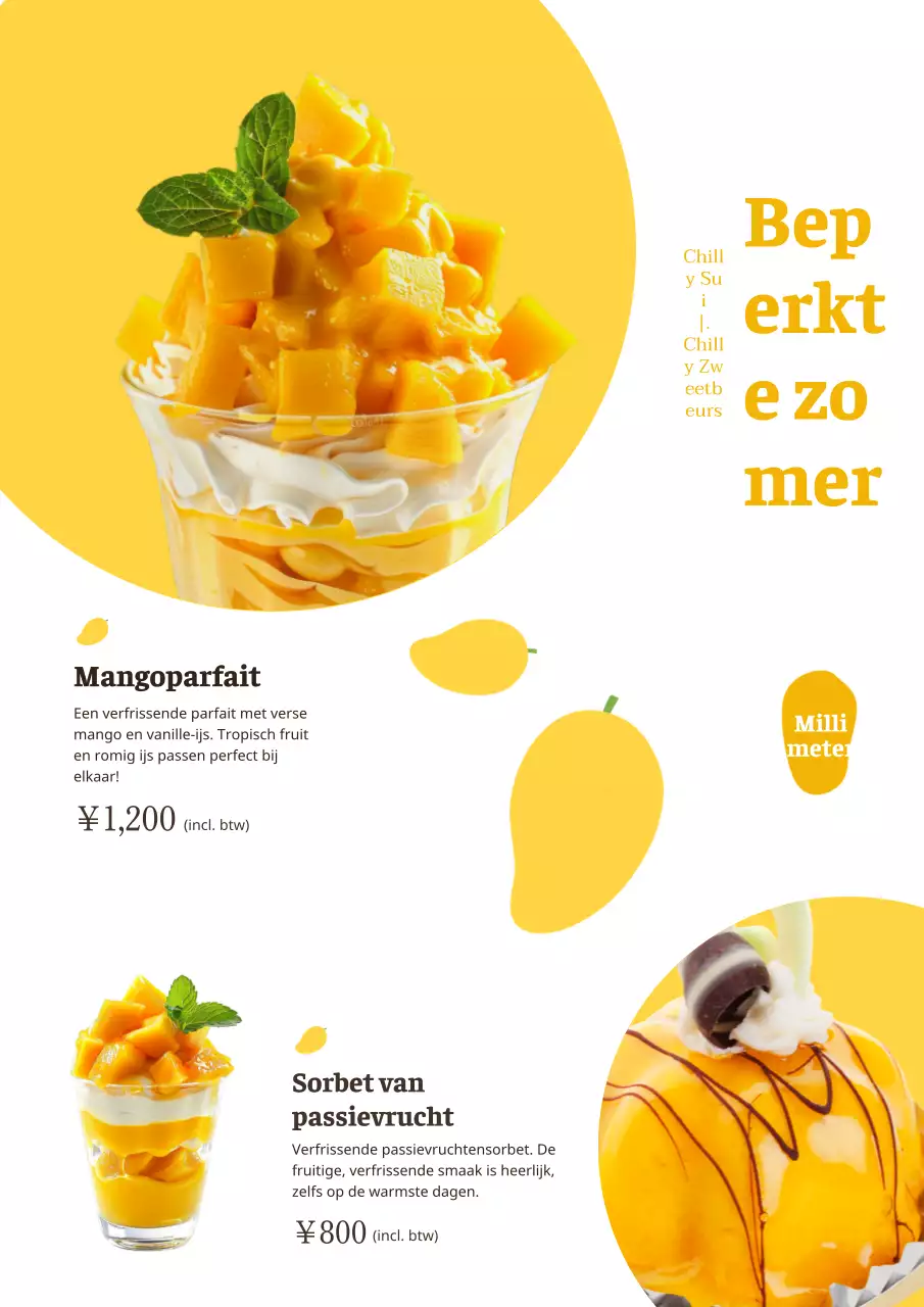 Eenvoudig geel en wit nieuw zomermenu PR